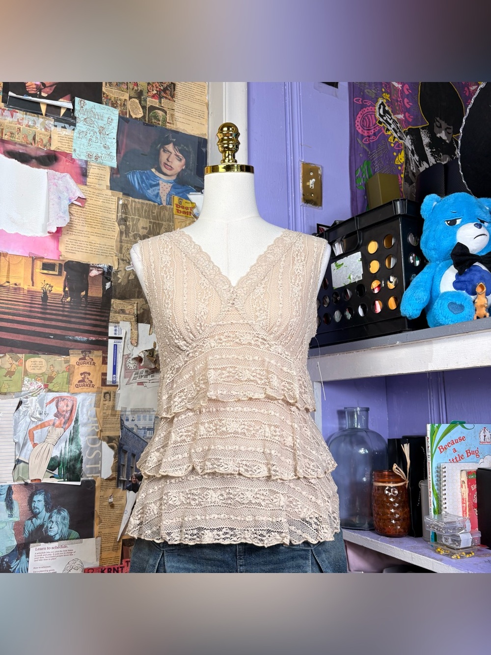 Apt. 9 Beige Lace Ruffle Top